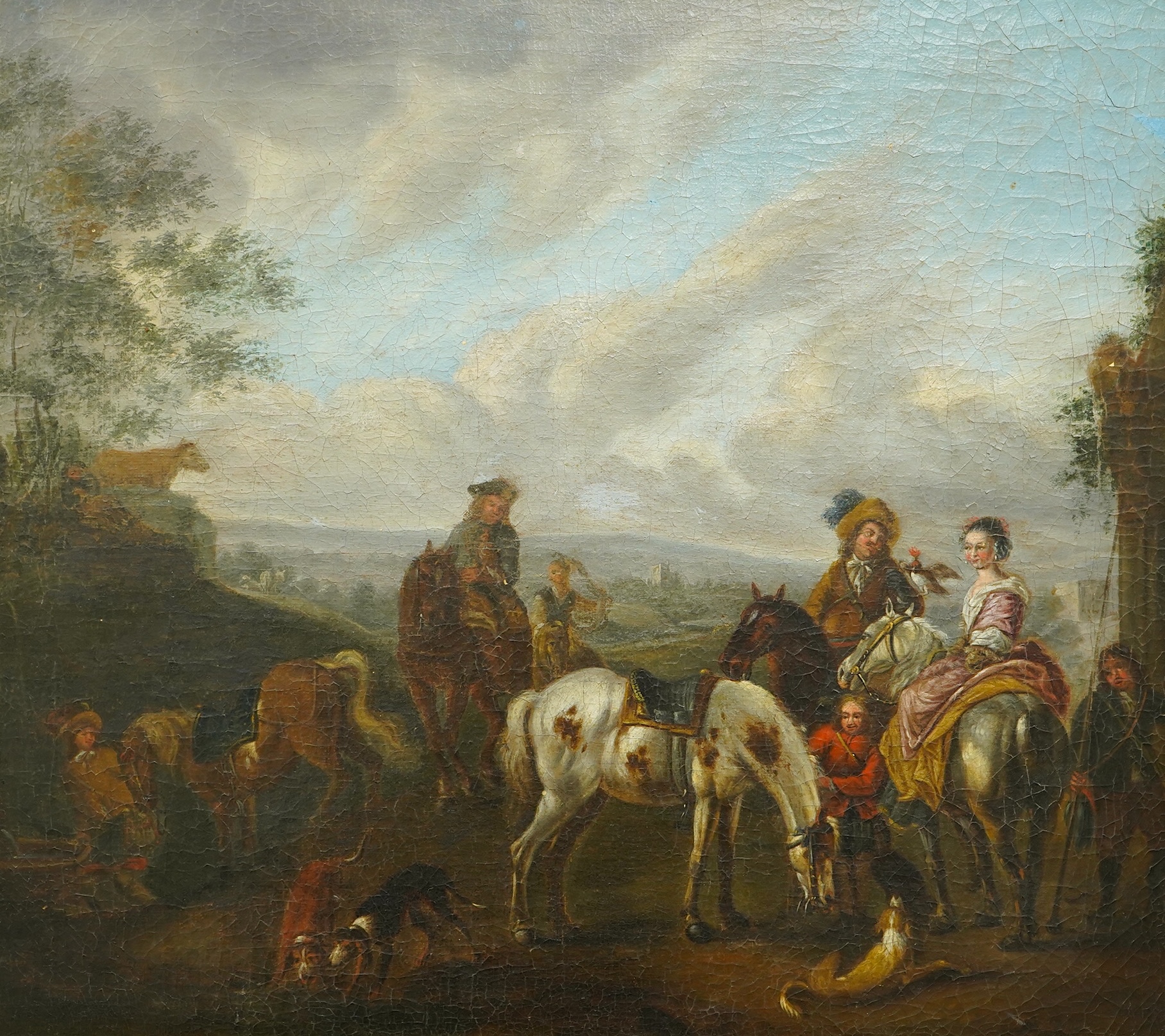 Manner of Philips Wouwerman (Dutch, 1619-1698), A hawking party, oil on canvas, 36 x 40cm